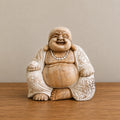 Hand Carved Wooden Happy Buddha Sitting Statue - Whitewash 30cm