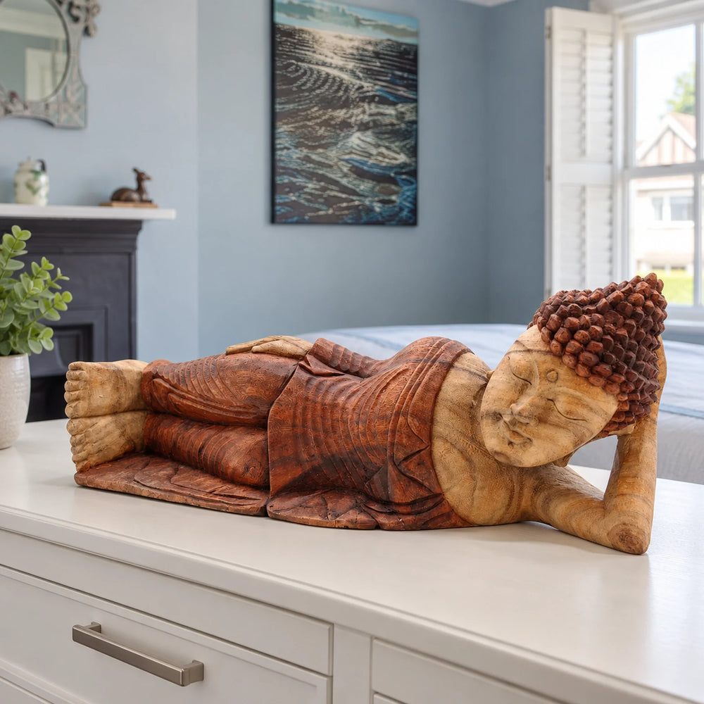 Hand Carved Wooden Sleeping Buddha - 50cm