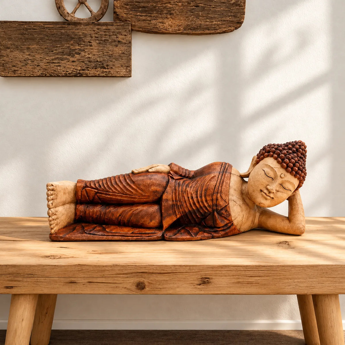 Hand Carved Wooden Sleeping Buddha - 50cm