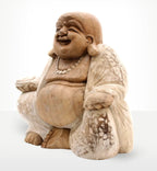 Happy Buddha - Whitewash 30cm hand carved resin Buddha statue with a joyful expression and detailed whitewashed finish perfect for Buddha decor and tabletop display.