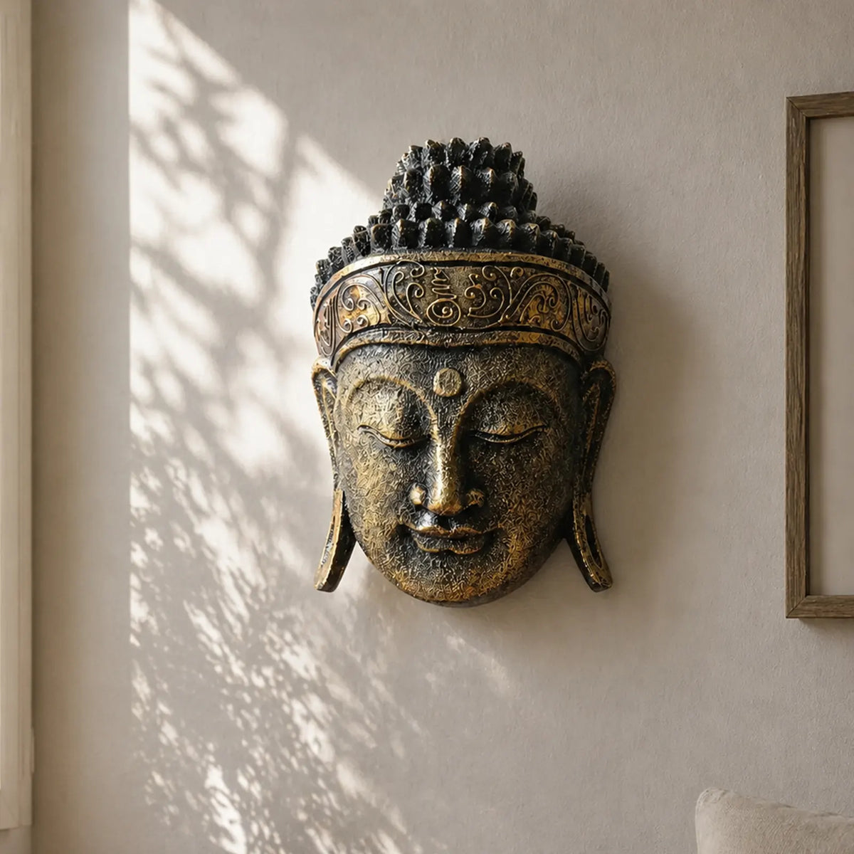 Home Decoration Buddha Head Statue - 25cm - Gold Shine Finish