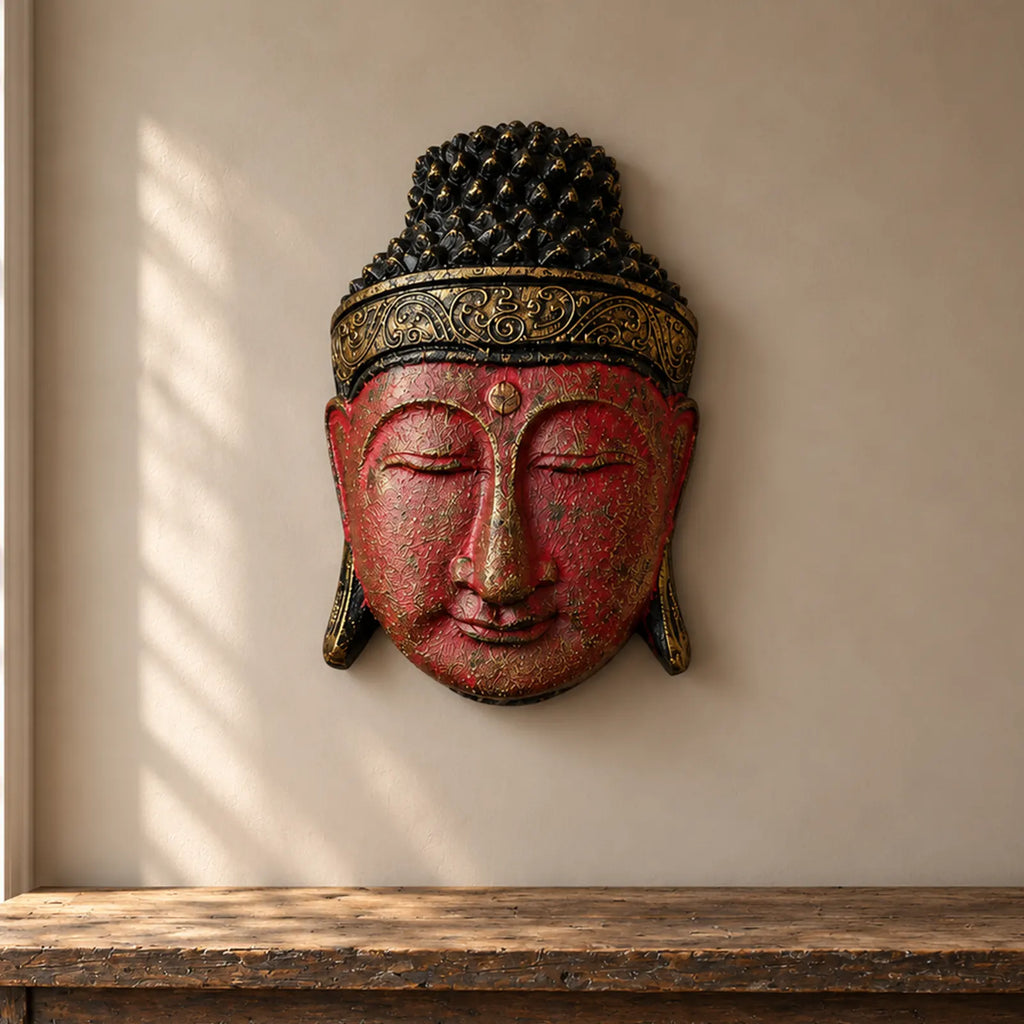 Home Decoration Buddha Head Statue - 25cm - Red Shine Finish
