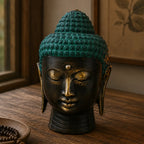 Large Antique Brass Buddha Head Figure