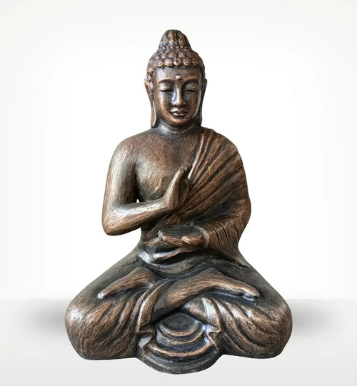 Large Antique Gold Buddha Meditation in Stupa - 1.5m handcrafted statue in a serene meditative pose, featuring detailed robes and a calm expression, perfect for Buddha decor.