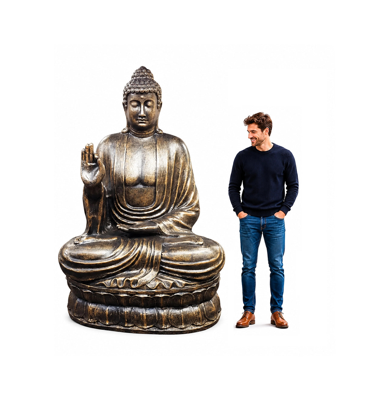 Large Antique Gold Buddha Teaching on Lotus - 2m
