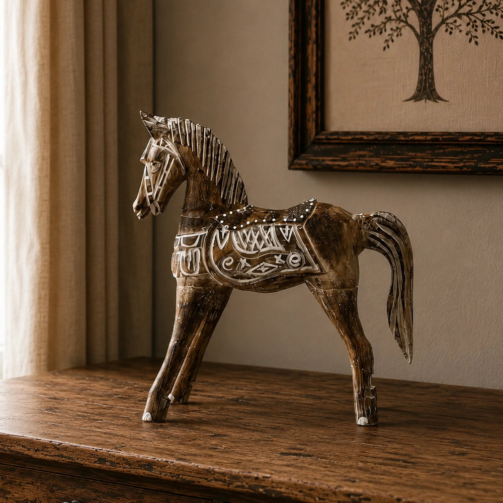 Wooden Hand Carved Horse - Large Antique - 32 cm