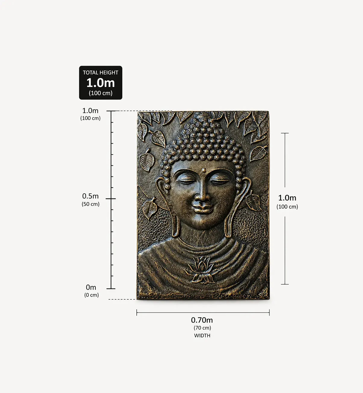 Large Buddha Iron Frame Antique Gold Relief - 0.7x1m