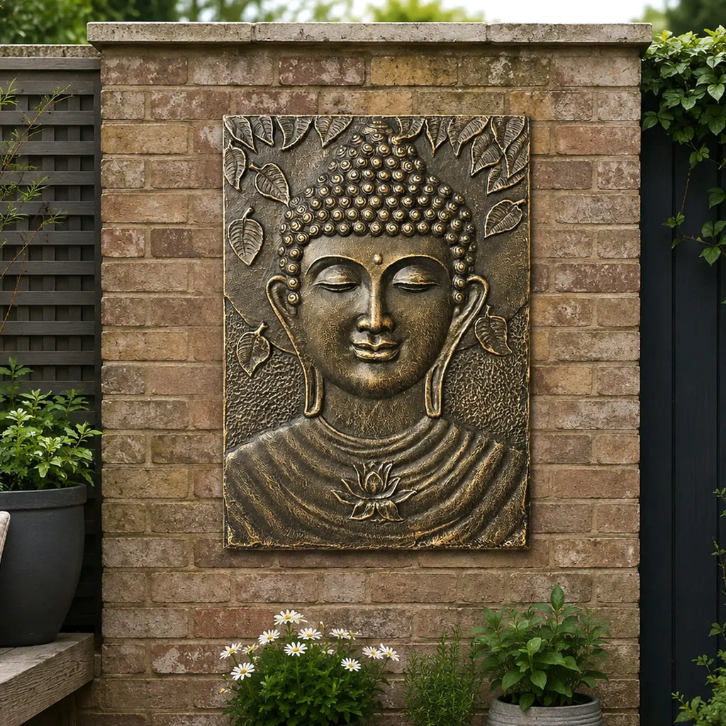Large Buddha Iron Frame Antique Gold Relief - 0.7x1m
