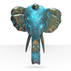 Large Elephant Head - Gold & Turquoise wall sculpture featuring a striking turquoise finish with antique gold accents, perfect for adding artistic charm to home decor.