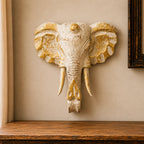 Large Elephant Head - Gold & Whitewash