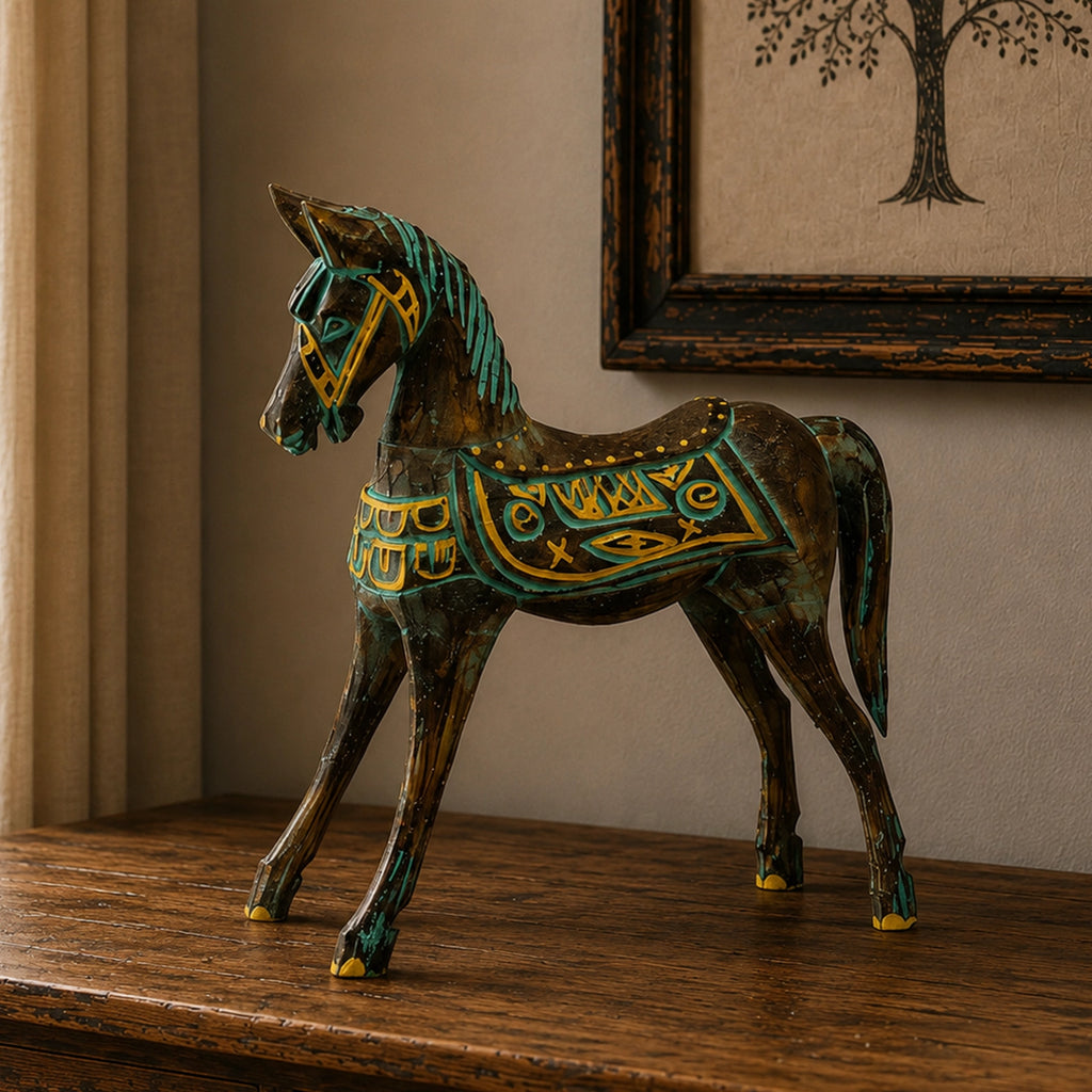 Large Gold & Turquoise Horse 32 cm