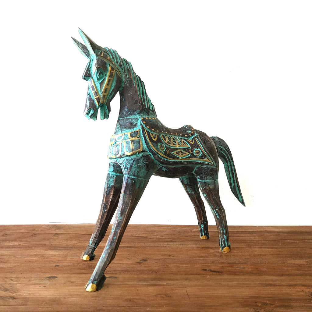 Large Gold & Turquoise Horse 32 cm