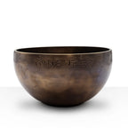 Large Indian Moon Phase Singing Bowl - (approx 850g) - 17cm, hand-hammered bronze with engraved Tibetan script, used for meditation and sound healing.