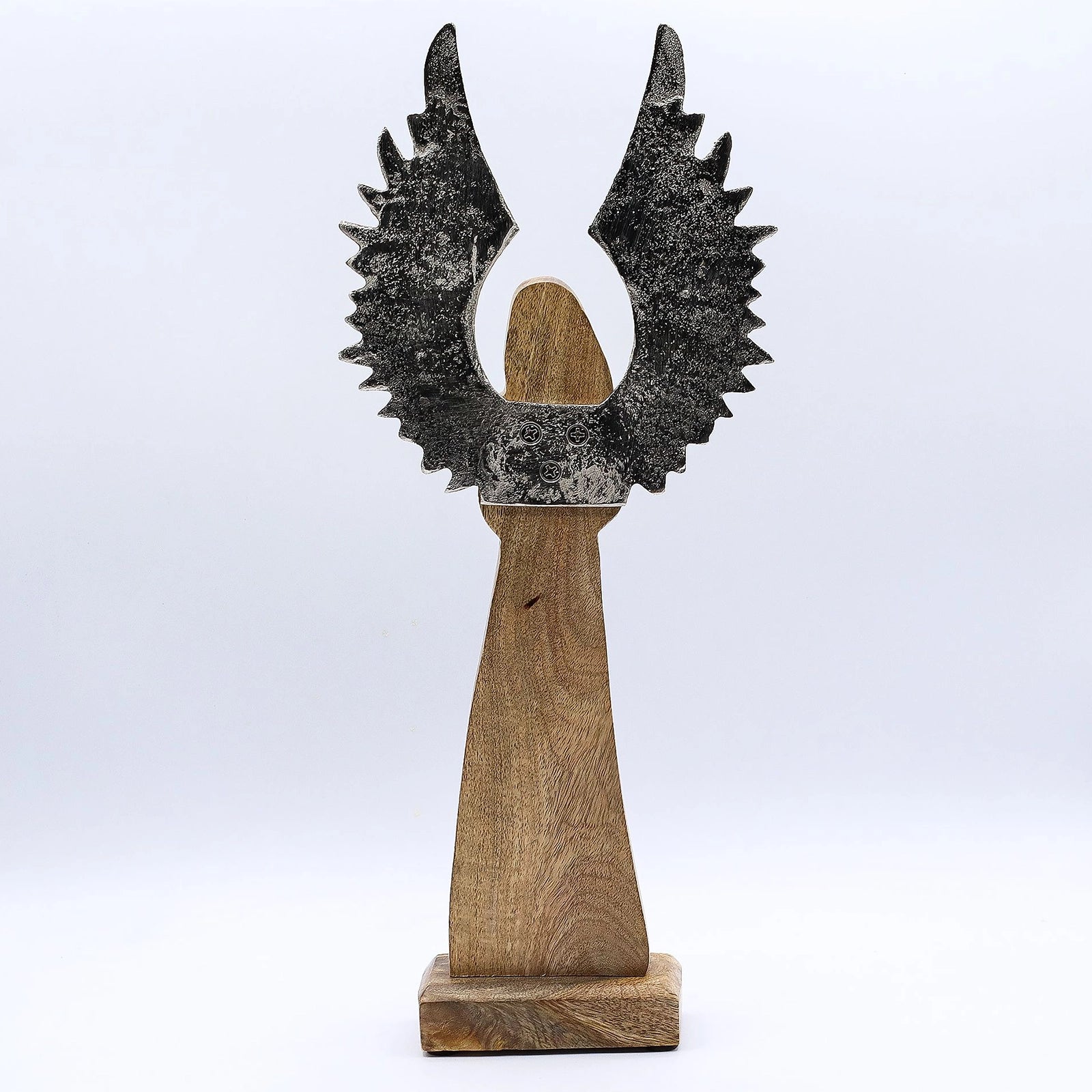 Large Mango Wood Gardian Angel Metal Wings & Enamel Detail