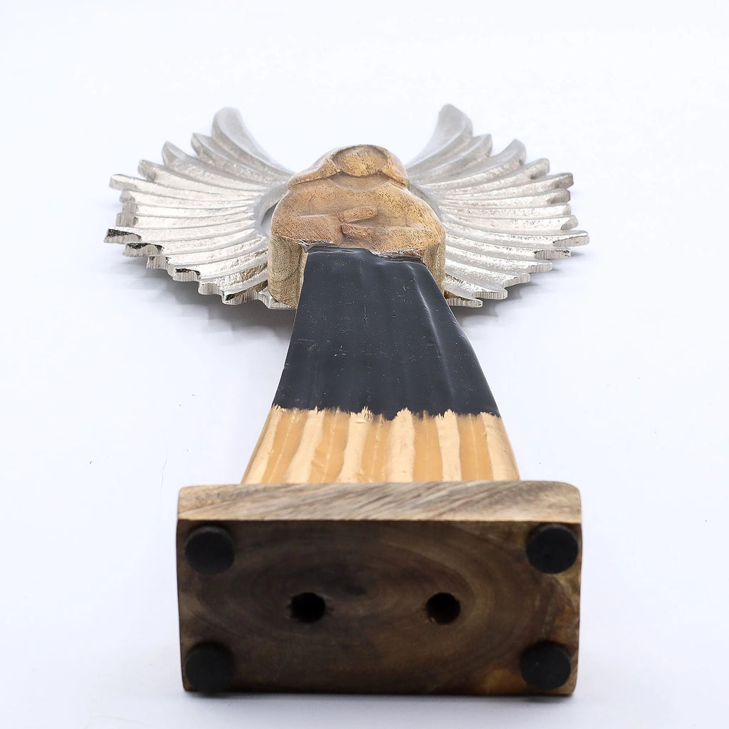 Large Mango Wood Gardian Angel Metal Wings & Enamel Detail