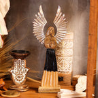 Large Mango Wood Gardian Angel Metal Wings & Enamel Detail