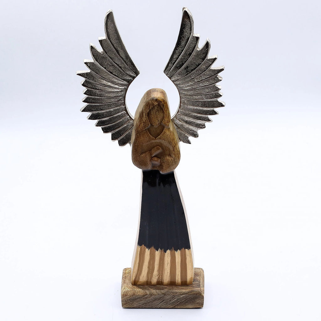 Large Mango Wood Gardian Angel Metal Wings & Enamel Detail