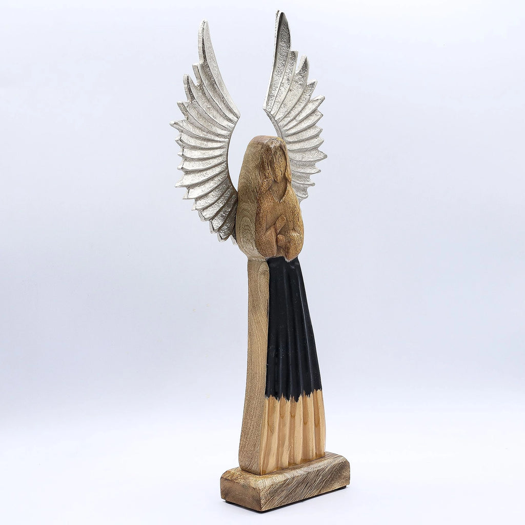 Large Mango Wood Gardian Angel Metal Wings & Enamel Detail