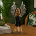Large Mango Wood Gardian Angel Metal Wings & Enamel Detail