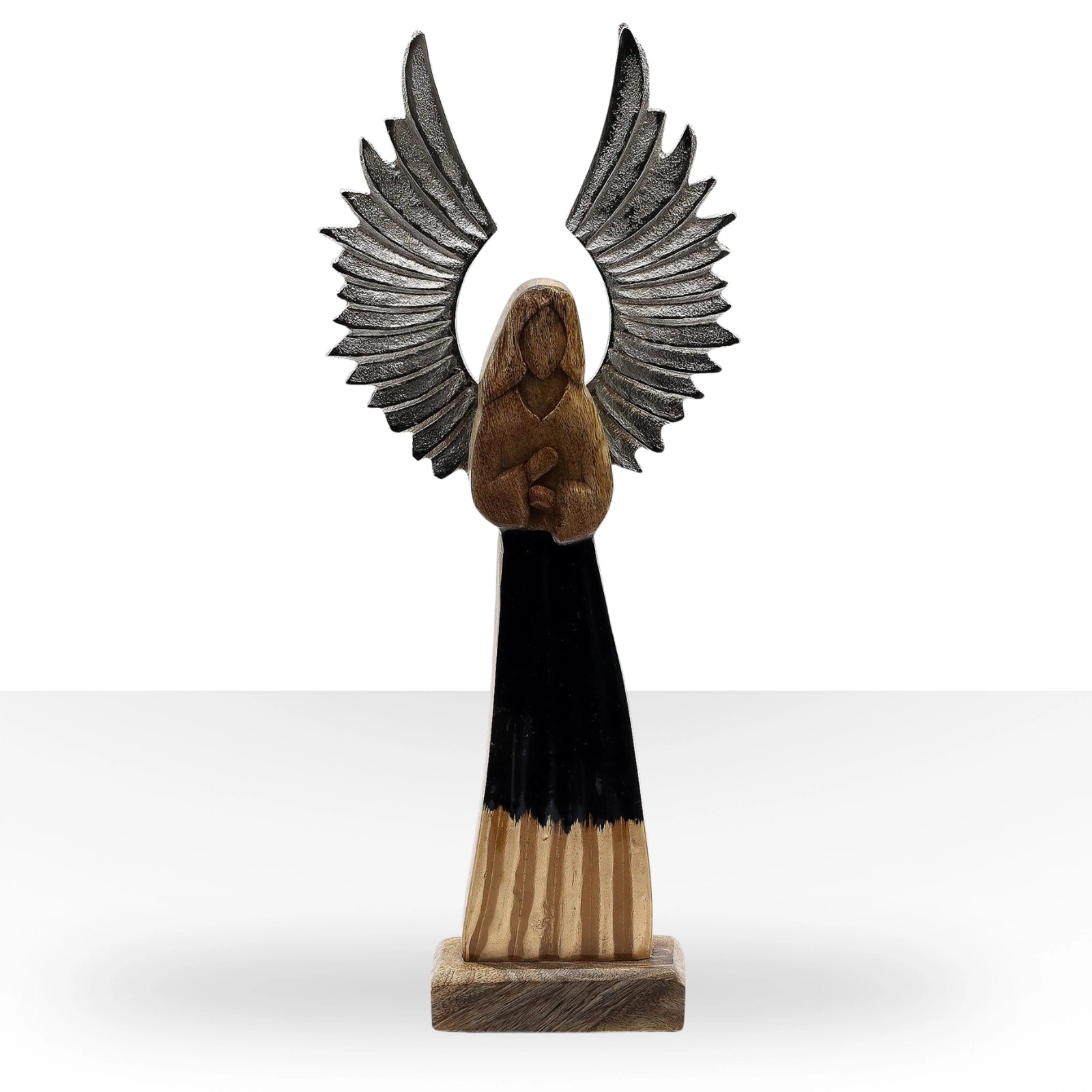 Large Mango Wood Gardian Angel Metal Wings & Enamel Detail