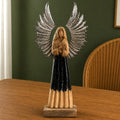 Large Mango Wood Guardian Angel Figurines Statuettes Metal Wings & Enamel Detail