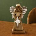 Large Mango Wood Peace Angel Figurines Statuettes Metal Wings & Enamel Detail