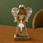 Large Mango Wood Peace Angel Figurines Statuettes Metal Wings & Enamel Detail