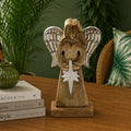 Large Mango Wood Peace Angel Metal Wings & Enamel Detail