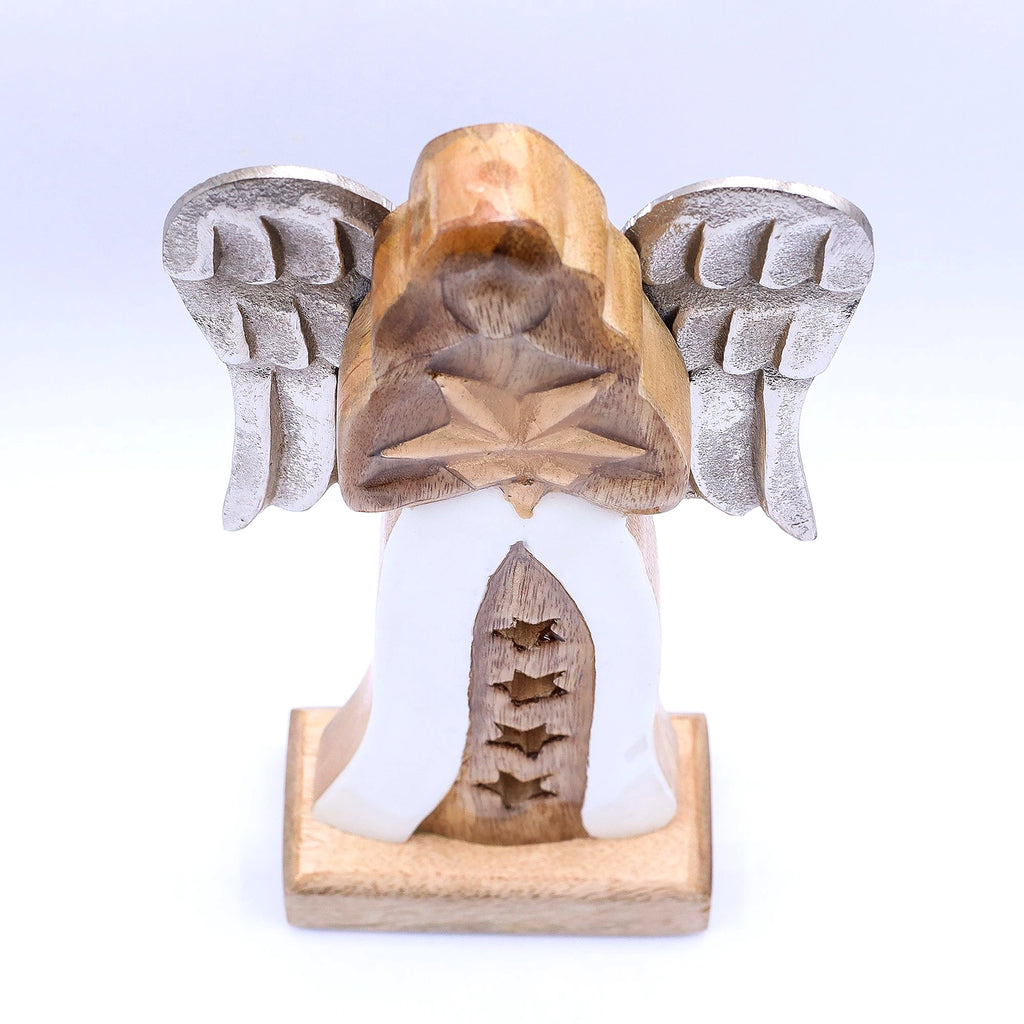 Large Mango Wood Star Angel Metal Wings & Enamel Detail