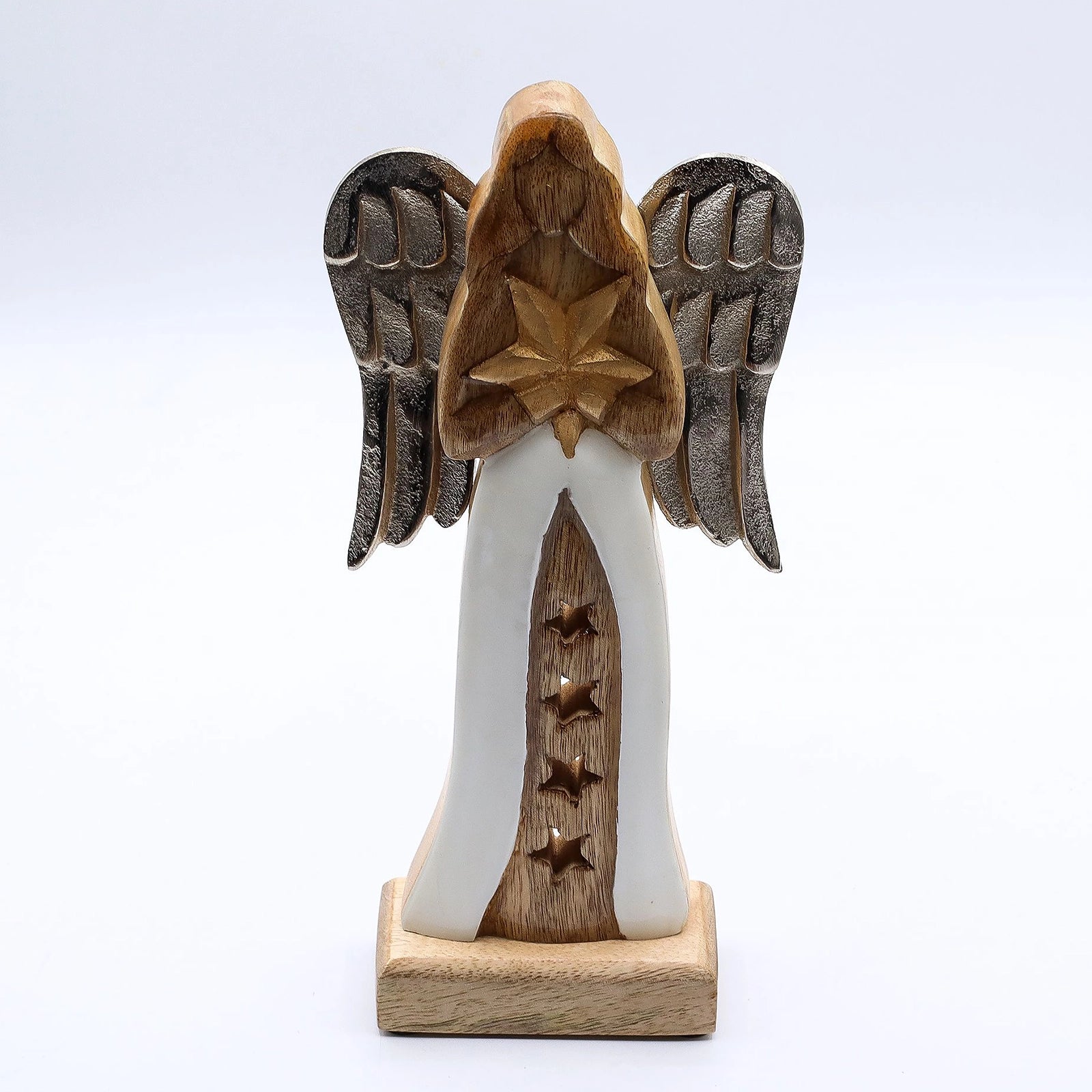 Large Mango Wood Star Angel Metal Wings & Enamel Detail