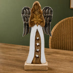 Large Mango Wood Star Angel Figurines Statuettes Metal Wings & Enamel Detail