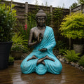 Large Outdoor Garden Buddha Meditation Statue in Stupa - Turquoise & Stone - 1.5m