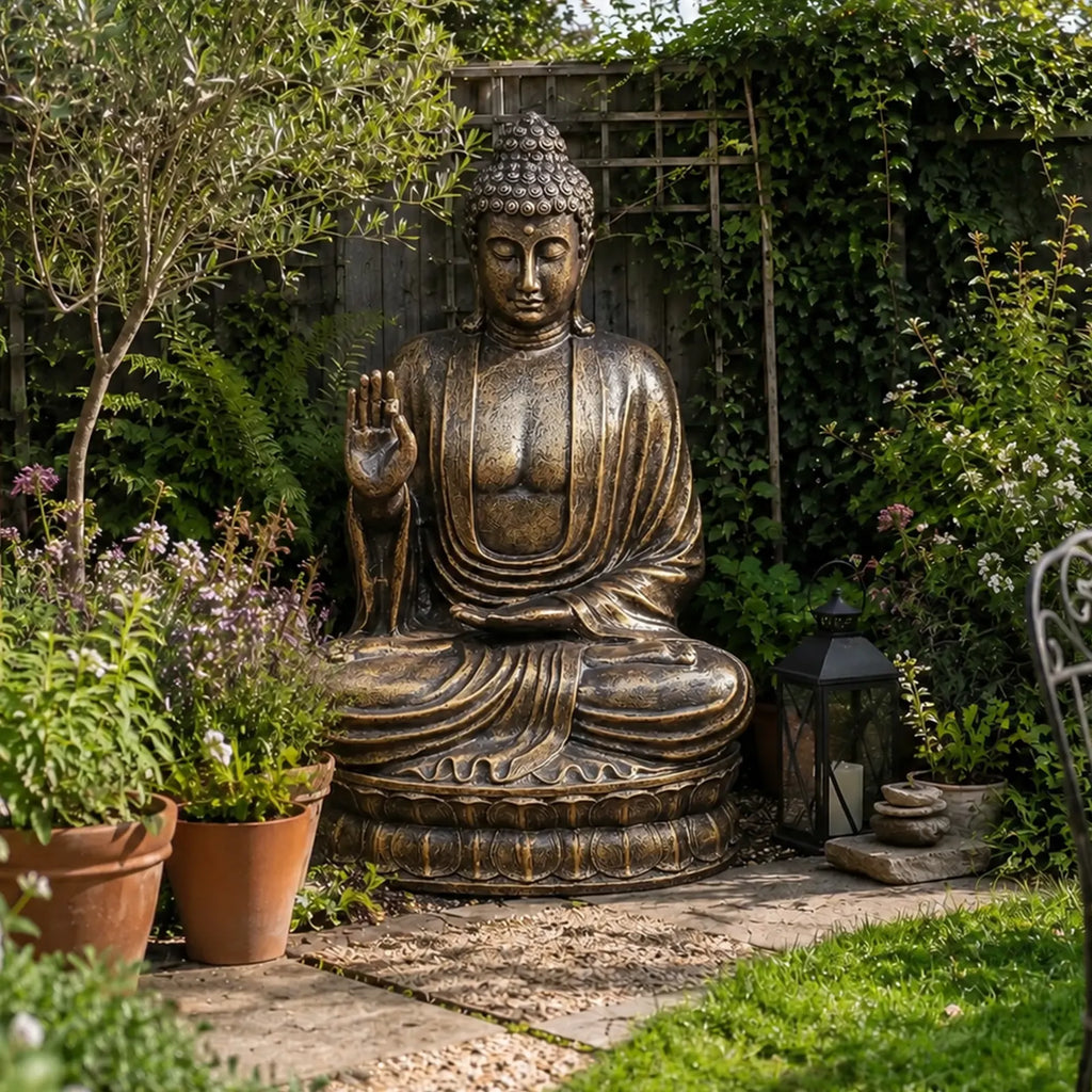 Large Outdoor Garden Buddha Teaching Statue on Lotus - Antique Gold - 2m
