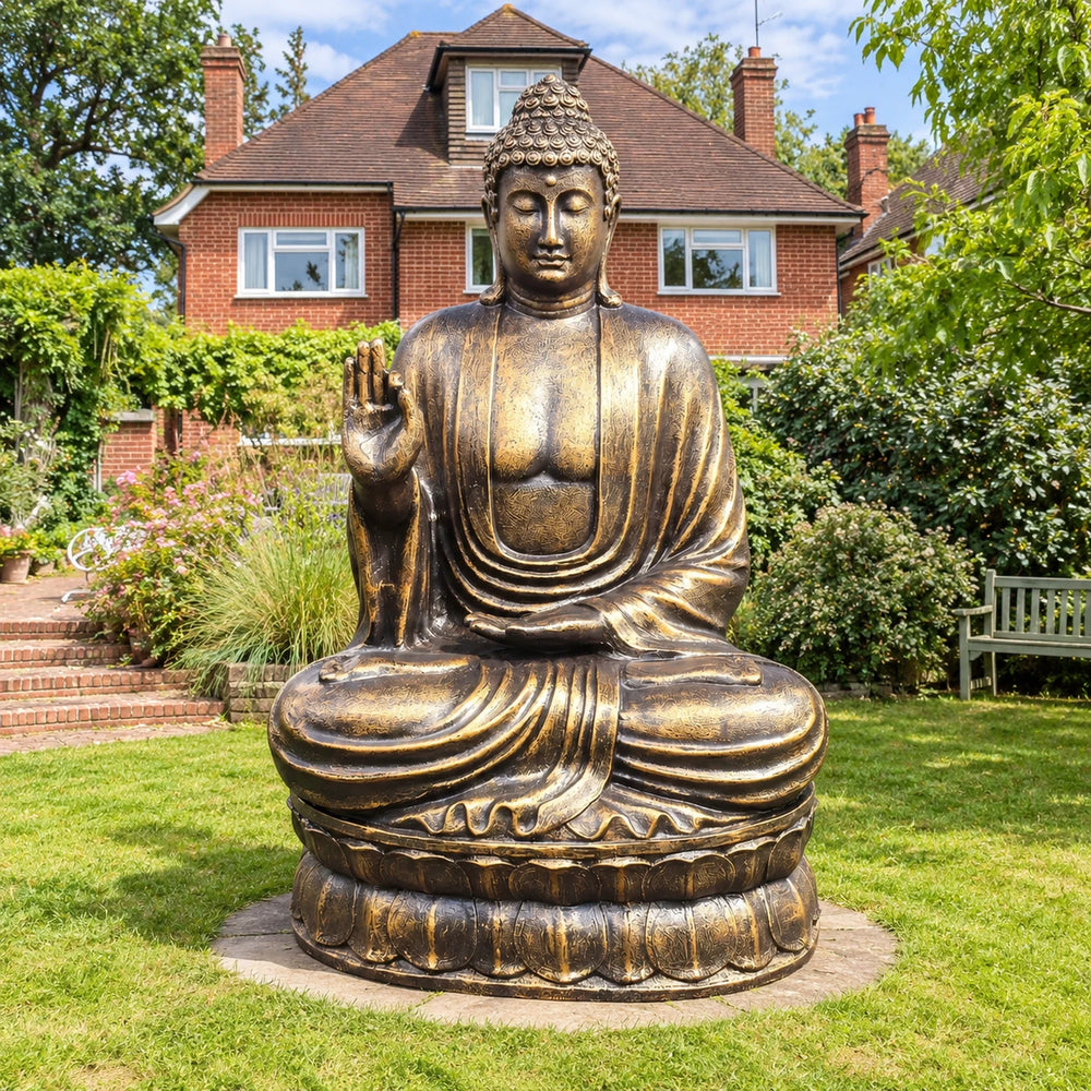 Large Outdoor Garden Buddha Teaching Statue on Lotus - Antique Gold - 2m
