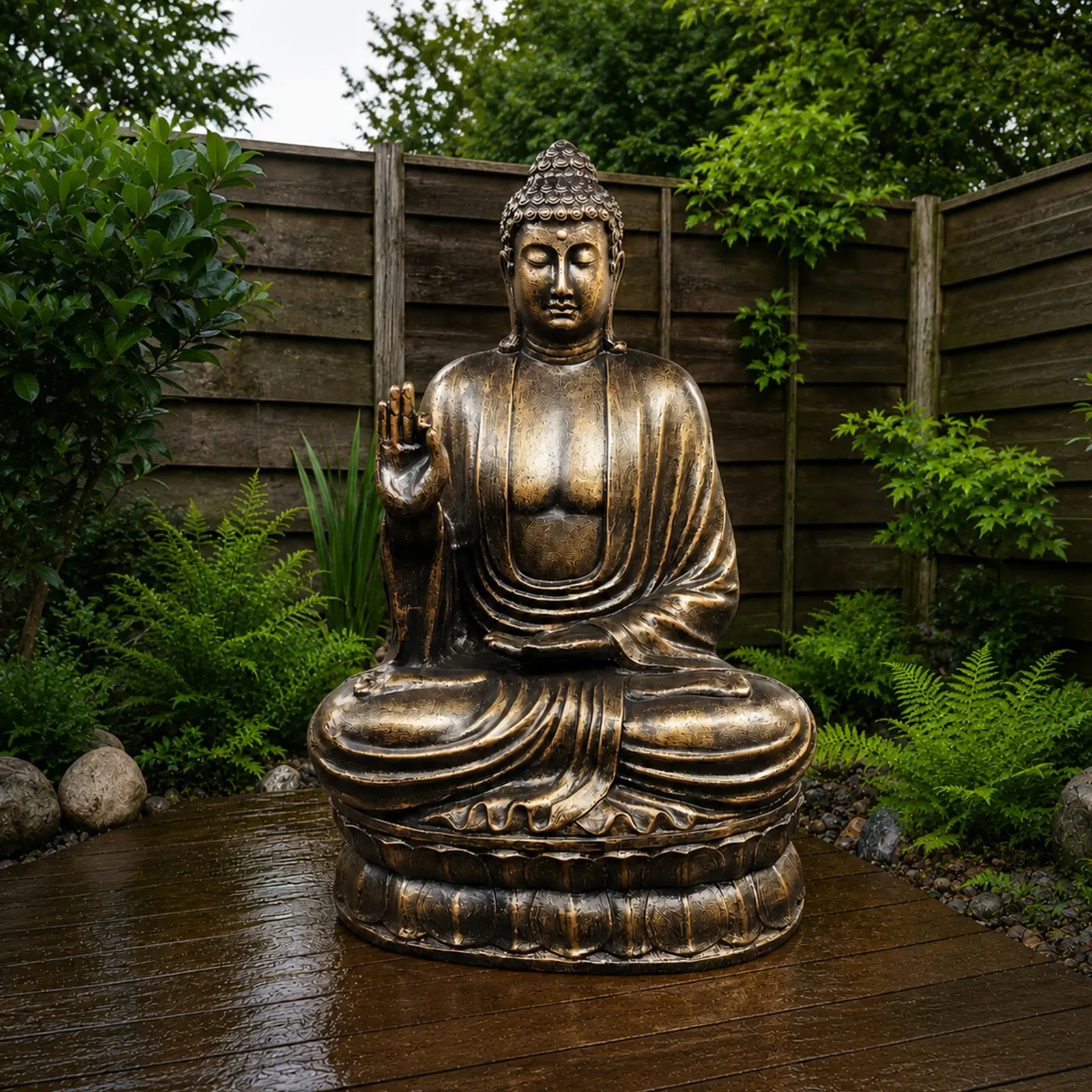 Large Outdoor Garden Buddha Teaching Statue on Lotus - Antique Gold - 2m