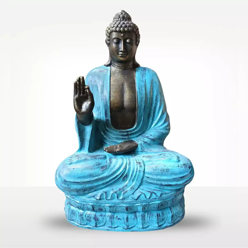 Large Outdoor Garden Buddha Teaching Statue on Lotus - Turquoise & Stone - 2m