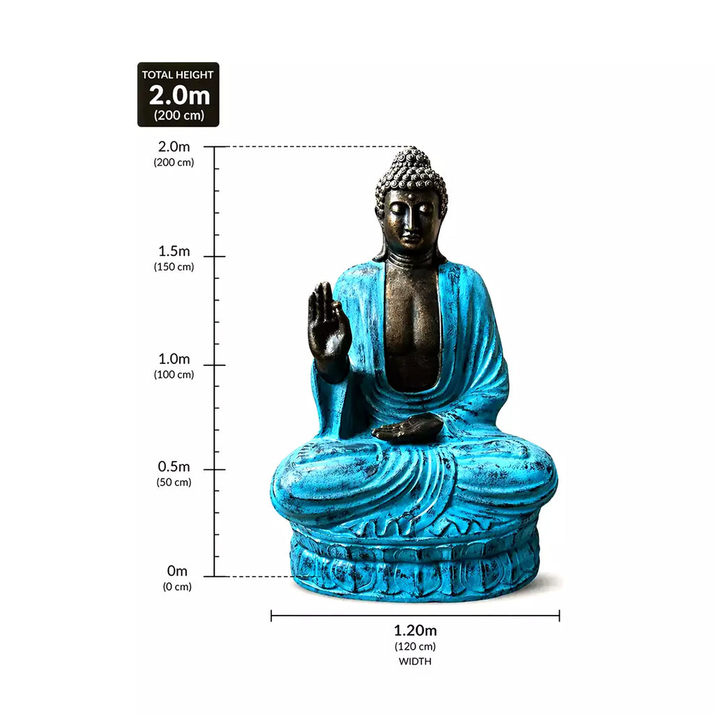 Large Outdoor Garden Buddha Teaching Statue on Lotus - Turquoise & Stone - 2m