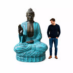 Large Outdoor Garden Buddha Teaching Statue on Lotus - Turquoise & Stone - 2m