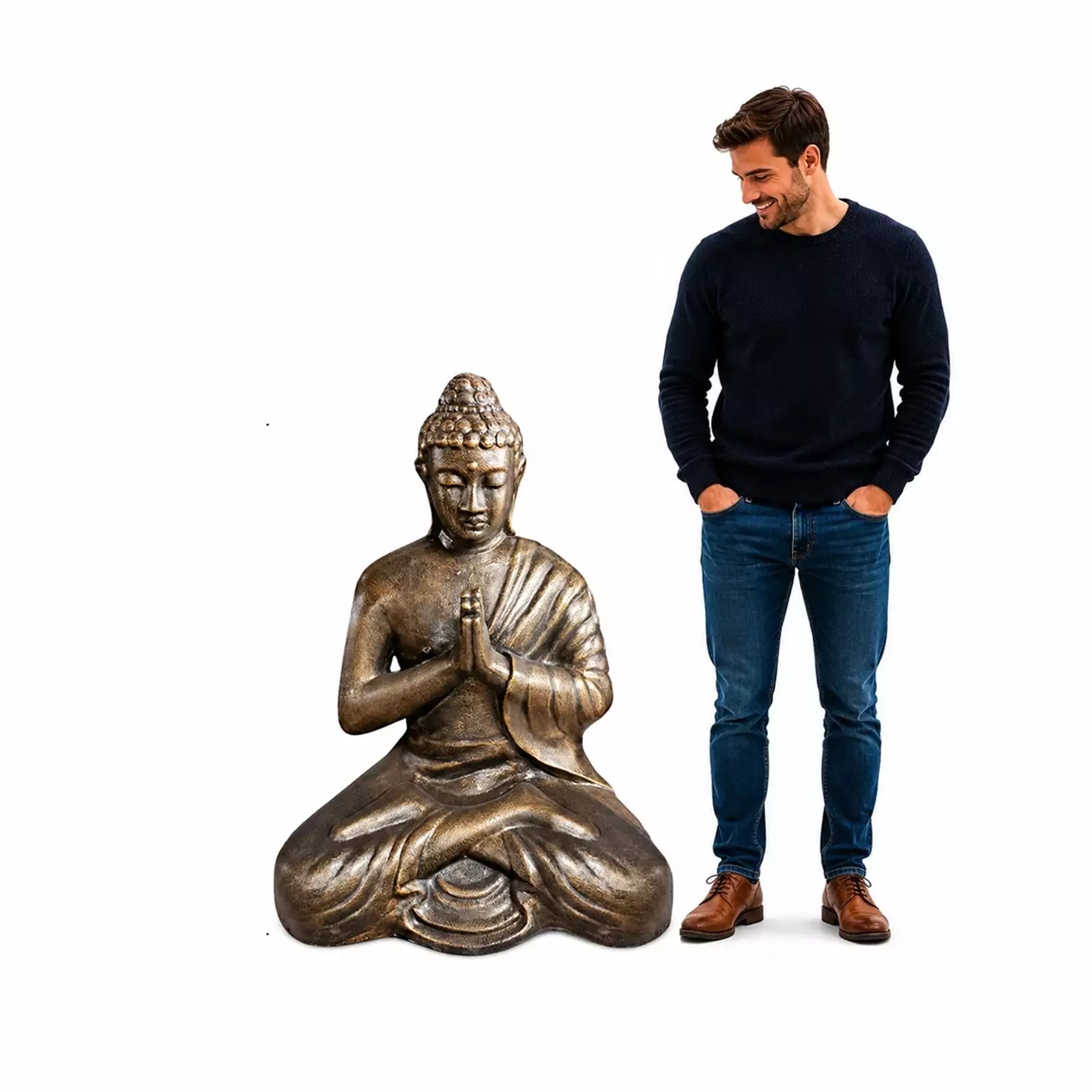 Large Outdoor Garden Praying Buddha Statue - Antique Gold - 1.2m
