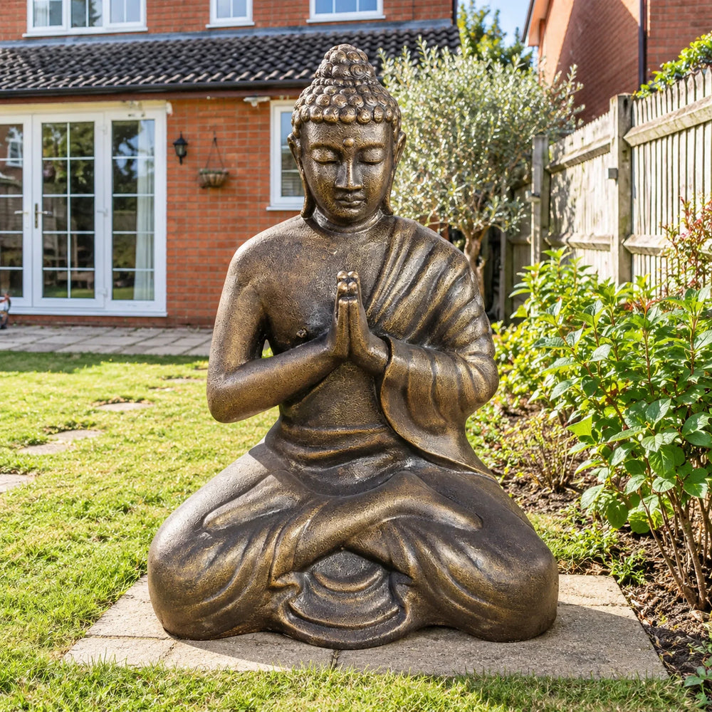 Large Outdoor Garden Praying Buddha Statue - Antique Gold - 1.2m