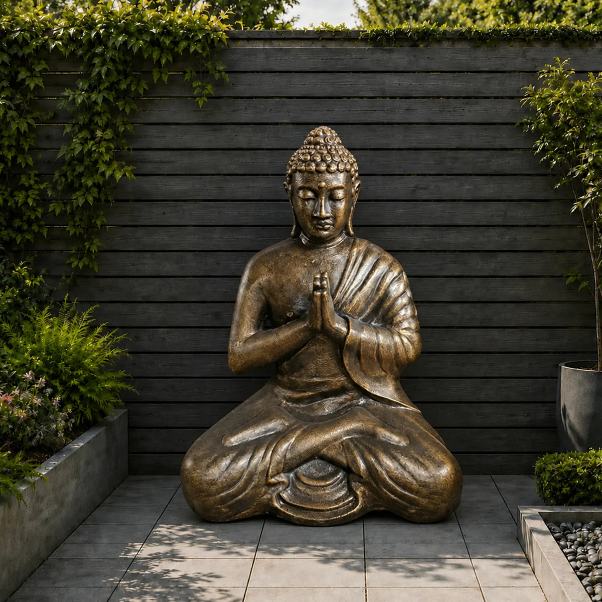 Large Outdoor Garden Praying Buddha Statue - Antique Gold - 1.2m