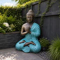 Large Outdoor Garden Praying Buddha Statue - Turquoise & Gold - 1.2m