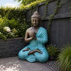 Large Outdoor Garden Praying Buddha Statue - Turquoise & Gold - 1.2m