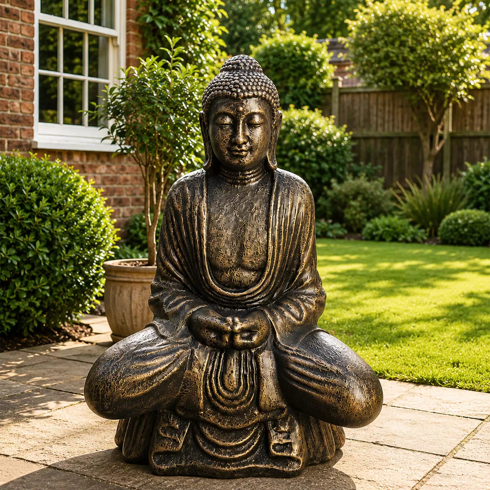 Large Outdoor Garden Thai Buddha Statue - Antique Gold - 96cm
