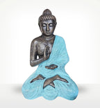 Large Turquoise & Stone Buddha Meditation in Stupa - 1.5m statue featuring a serene hand-carved Buddha figure with turquoise draped robe, perfect for tranquil home decor.