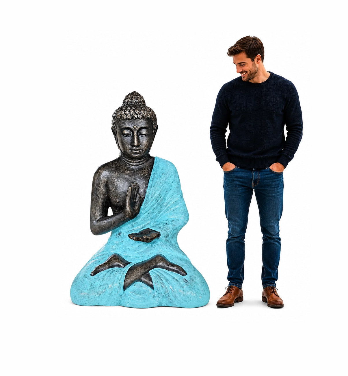 Large Turquoise & Stone Buddha Meditation in Stupa - 1.5m