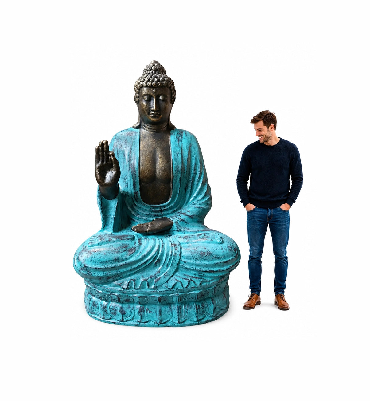 Large Turquoise & Stone Buddha Teaching on Lotus - 2m
