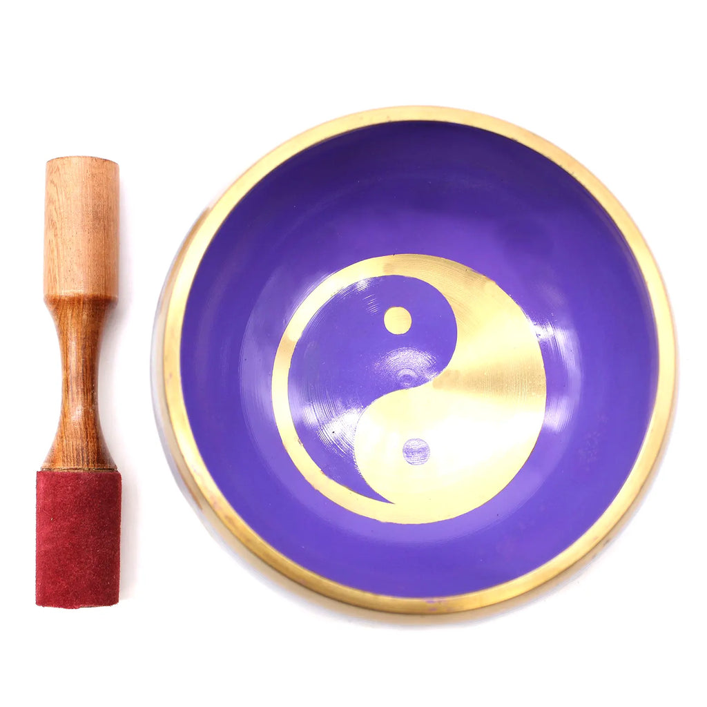 Large Yin & Yang Tibetan Singing Bowl Set - White and Purple 14cm