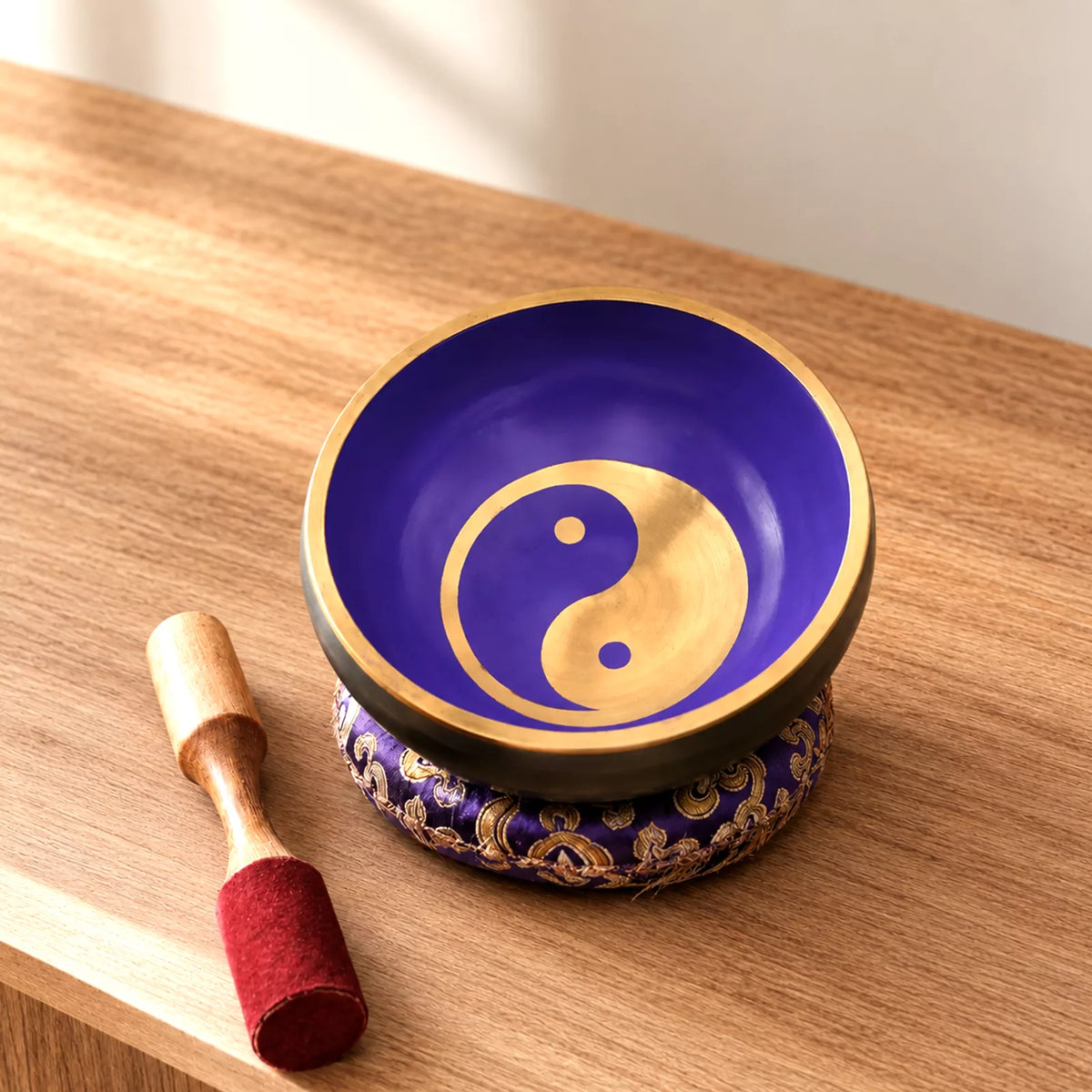 Large Yin & Yang Tibetan Singing Bowl Set - White and Purple 14cm