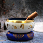 Large Yoga Moves Tibetan Singing Bowl Set - White and Blue 14cm